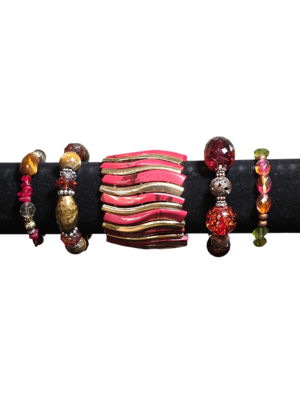 Bundle if 5 Red and Gold Stackable Stretch Bracelets